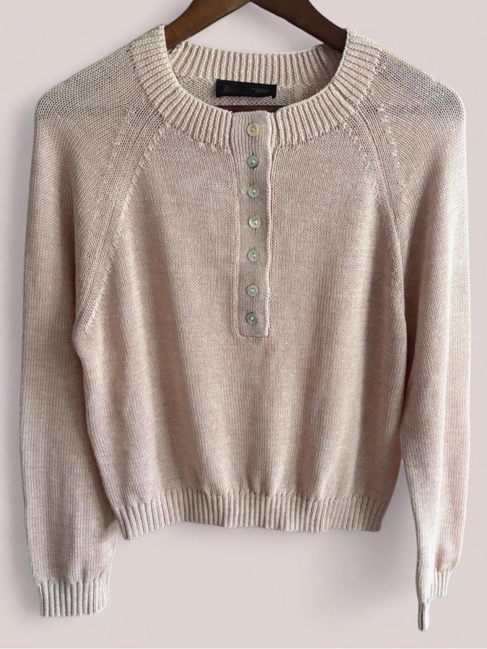 Zara Cream Button-Front Crewneck Sweater